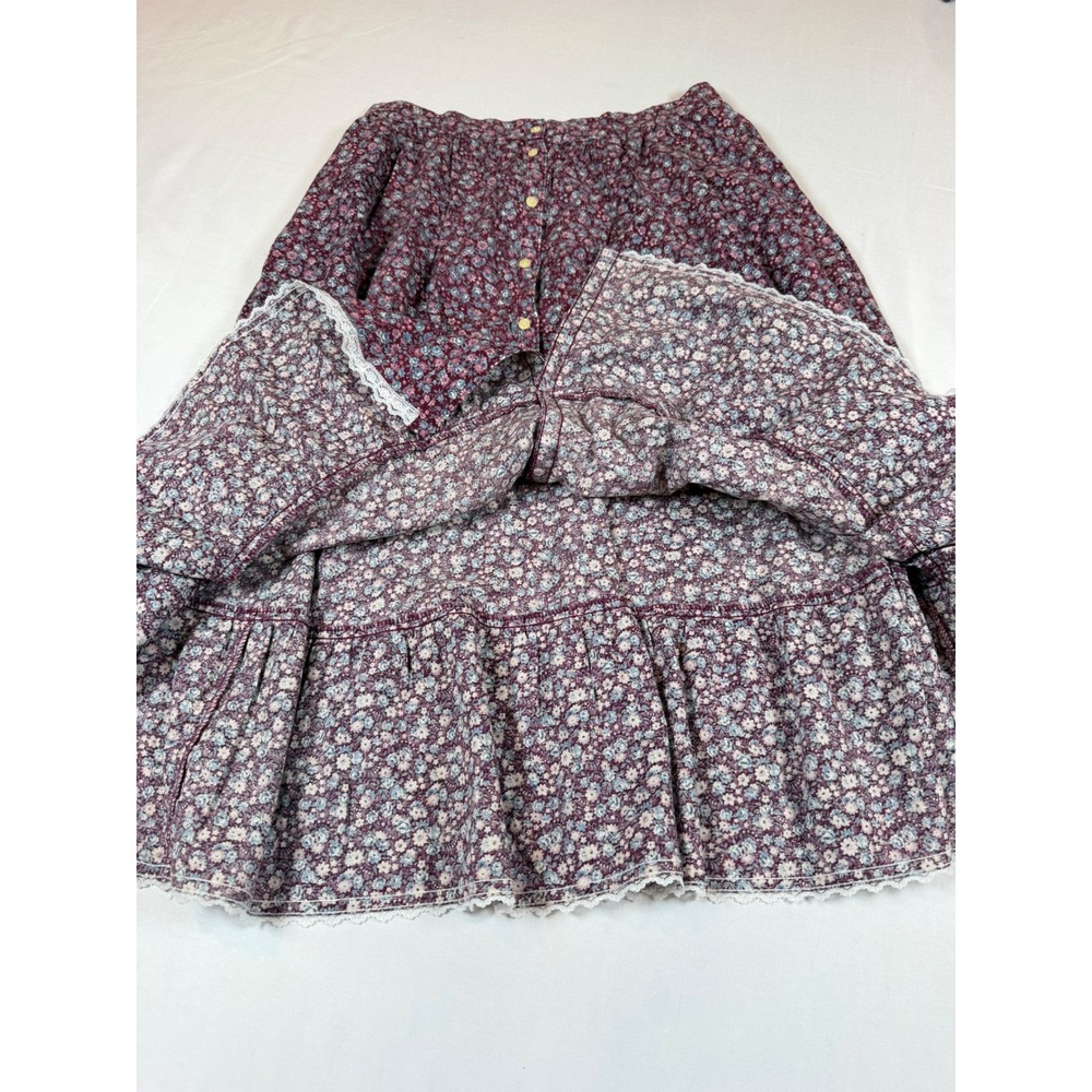 Vintage Gunne Sax Floral Lace Tiered Button Midi Skirt Sz S Cottagecore Prairie - Picture 5 of 10